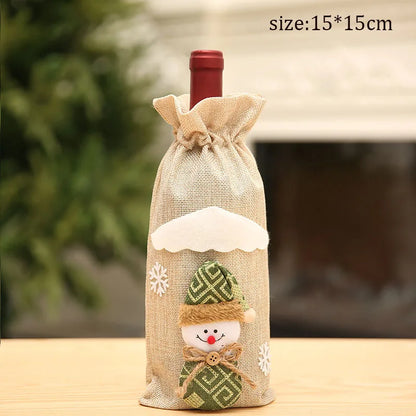 Christmas Santa Knitted Wine Bottle Case Elk Snowman Red Wine Champagne Bottle Cloth 2024 Merry Christmas Decor Happy New Year