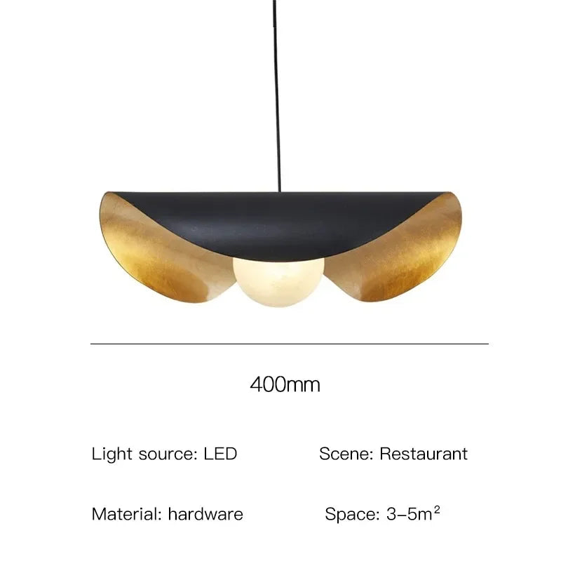 DecorBites™ Lederam Manta Pendant: Industrial Black & Gold Ceiling Light with Lotus Leaf Design