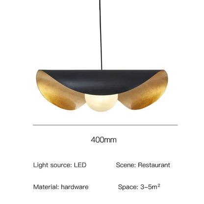 DecorBites™ Lederam Manta Pendant: Industrial Black & Gold Ceiling Light with Lotus Leaf Design