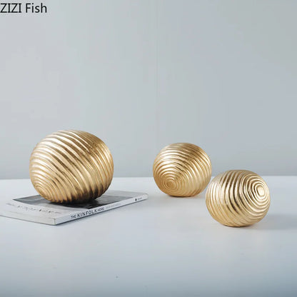 DecorBites™ Golden Wave Ball Desk Ornament, Abstract Art Sculpture for Room Aesthetics