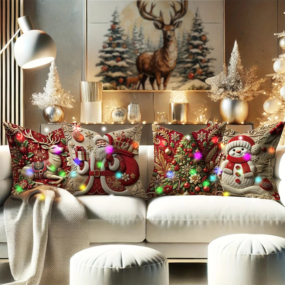 LED 3D Santa Claus pattern design decorative pillowcase Christmas party decorative cushion cover home decoration gift