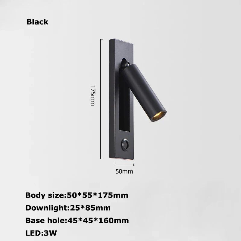 DecorBites™ LED Wall Lamp with Switch, USB Port, Rotatable - Bedroom Reading Light