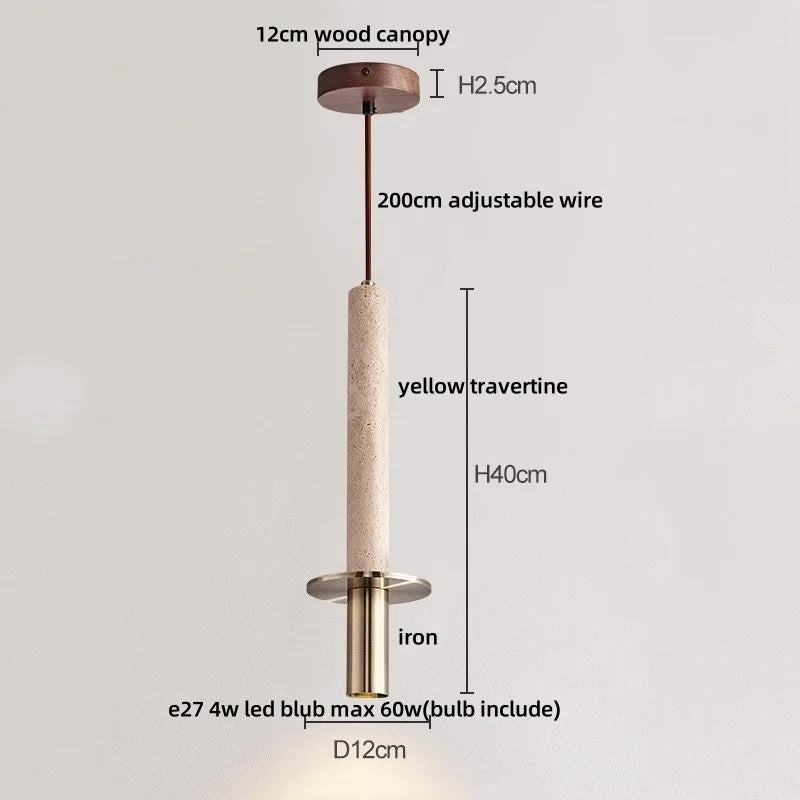 DecorBites™ LED Pendant Lights Bar Decor Yellow Travertine Stone Wood Hang Lamp