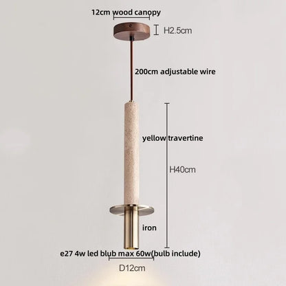 DecorBites™ LED Pendant Lights Bar Decor Yellow Travertine Stone Wood Hang Lamp