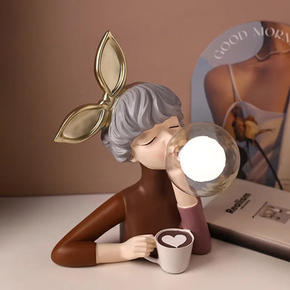 DecorBites™ Bubble Girl Resin Statue: Bedroom Night Light & Desk Ornament