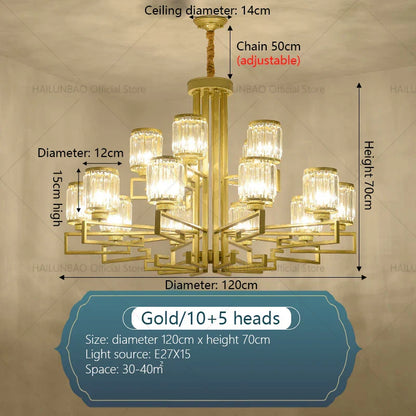 DecorBites™ Crystal Chandelier: Modern Luxury Main Light for Livingroom, Hall, and Restaurant