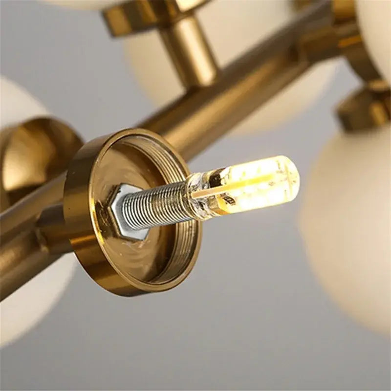DecorBites™ Contemporary Black and Gold Chandelier - White Glass Ball