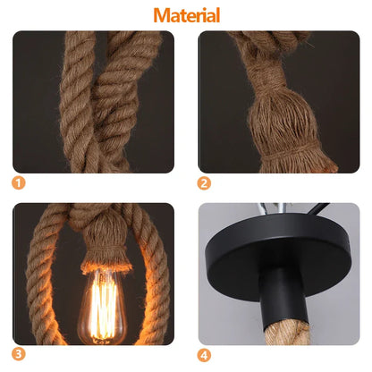 DecorBites™ Hemp Rope Pendant Light Holder, Industrial Loft Personality Edison Lamp
