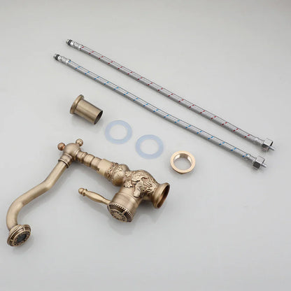 DecorBites™ Antique Brass Basin Faucet, 360 Rotation Art Design Kitchen Mixer Tap.