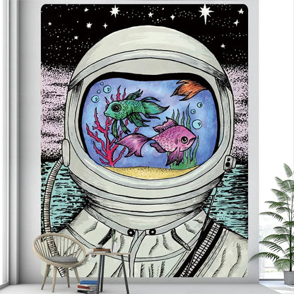 Decobites Futuristic Astronaut Tapestry Wall Hanging - Boho Room Decor for Hip Beach Vibe