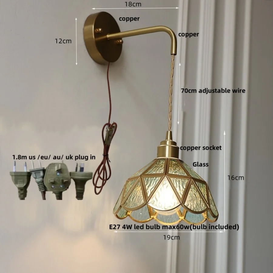 DecorBites™ مصباح حائط LED زجاجي كهرماني حديث لغرفة النوم ومصباح قراءة