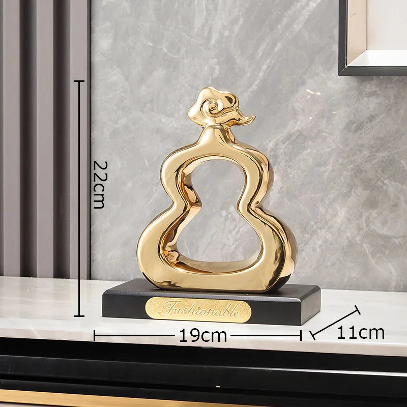 DecorBites™ Gold Gourd Ceramic Sculpture Desk Decor Porcelain Crafts Room Ornaments