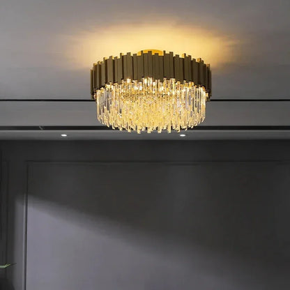 DecorBites™ Golden Crystal Ceiling Light for Modern Living Room and Dining Room