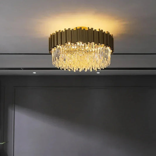 DecorBites™ Golden Crystal Ceiling Light for Modern Living Room and Dining Room