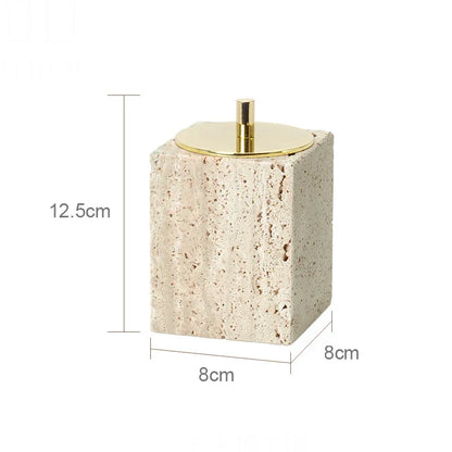 DecorBites™ Beige Travertine Marble Bathroom Accessories Set - Soap Dispenser, Soap Dish, Reed Diffuser