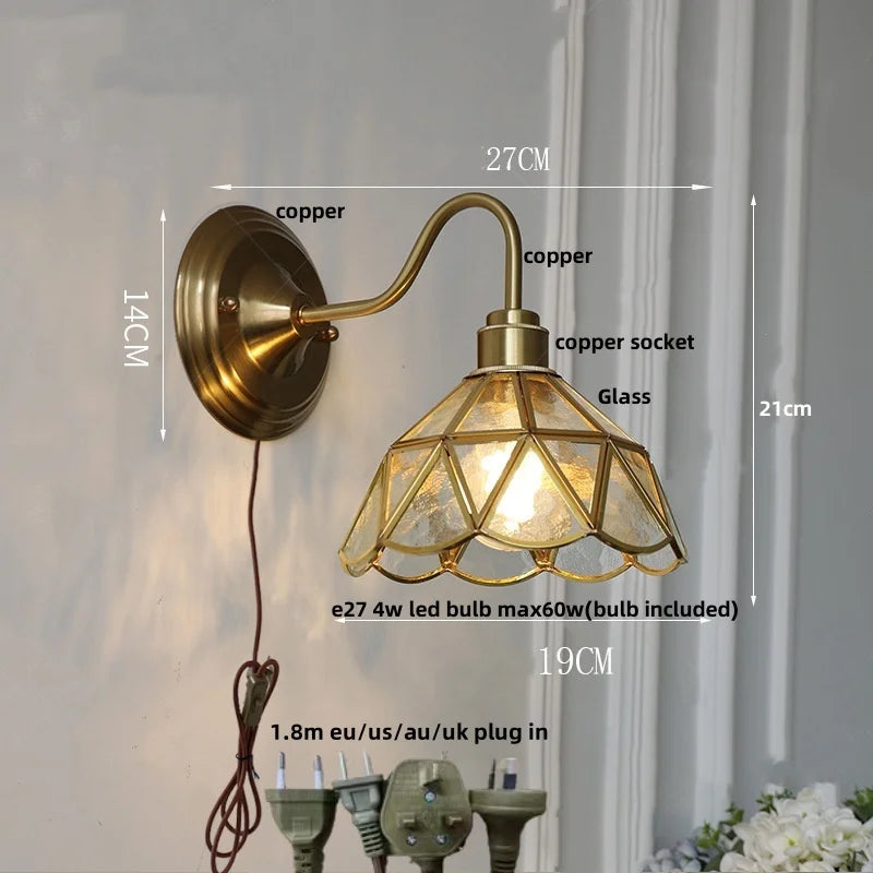 Decorbites™ Grünes Glas LED Wandapplikation mit Kupferknopf-Schalter Vintage-Loft-Treppenlicht