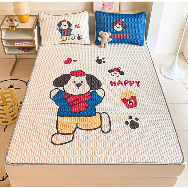 DecorBites™ Cartoon Pattern Latex Mattress Set for Home, 3-Layer Rebound Soft Breathable Bed Sheets