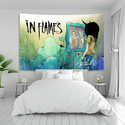 In Flames Tapestry - Death Metal Band Album Cover Wall Art for Living Room by Decobites