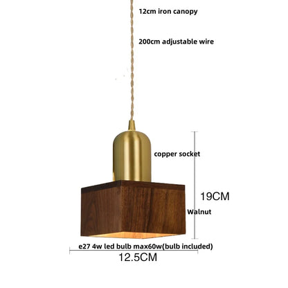 DecorBites™ LED Pendant Lamp: Japan Style, Copper Socket, Walnut Wood, Adjustable Hanging Light