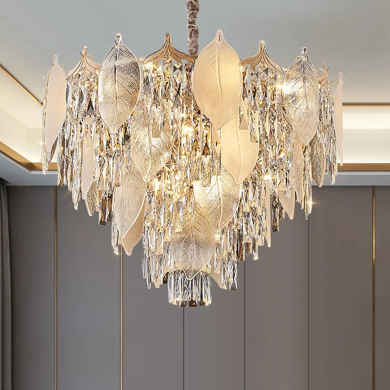 DecorBites™ Crystal Leaves Chandelier: Elegant Postmodern Lighting for Living Room, Dining Room, Bedroom