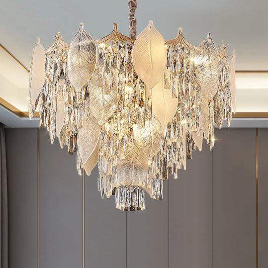 DecorBites™ Crystal Leaves Chandelier: Elegant Postmodern Lighting for Living Room, Dining Room, Bedroom