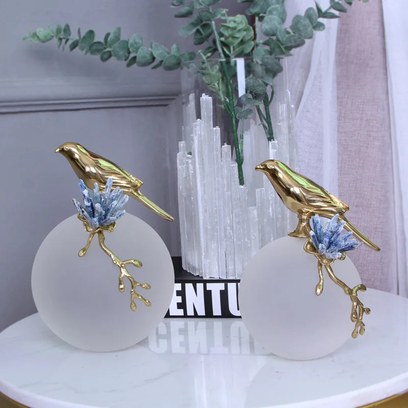 DecorBites™ Golden Bird Brass Sculpture Modern Home Decor Artwork Statue