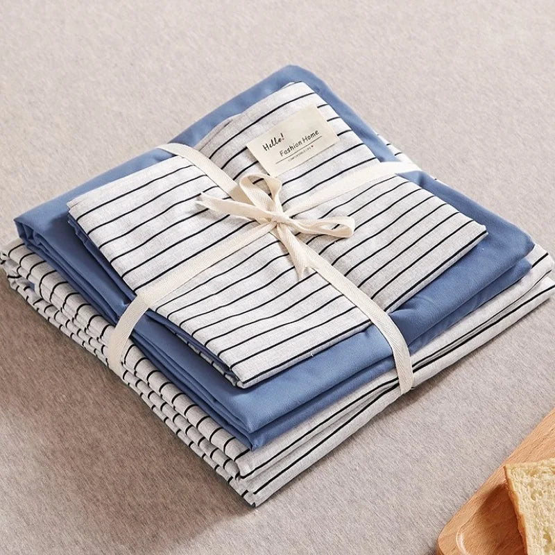 DecorBites™ Japanese Grid Printed Cotton Bedding Set in Queen/King for Cozy Sleep