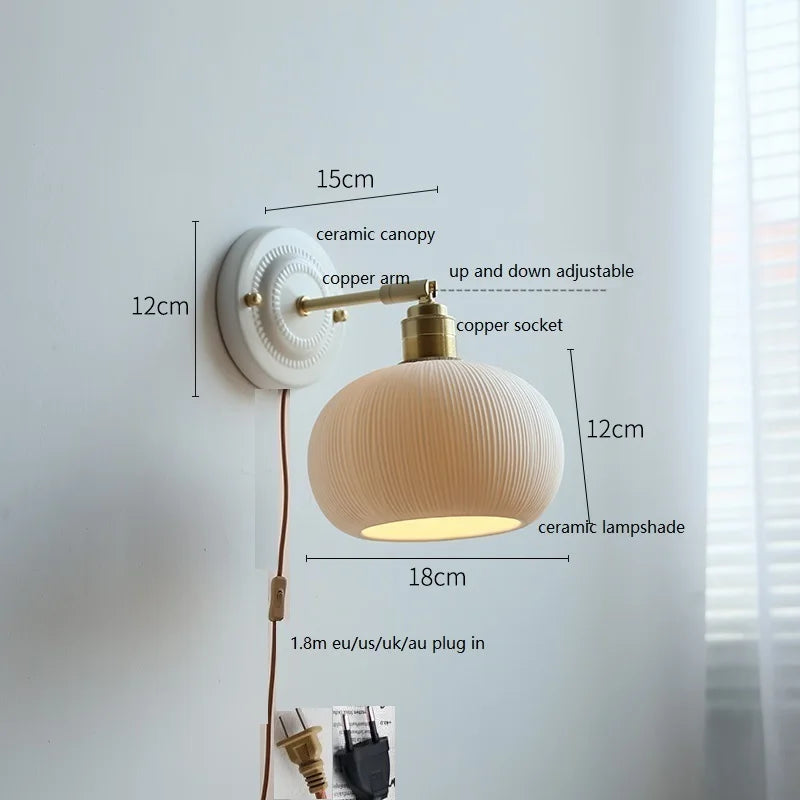 DecorBites™ Ceramic Wall Lamp with Pull Chain Switch & Copper Arm, Nordic Modern LED Fixtures