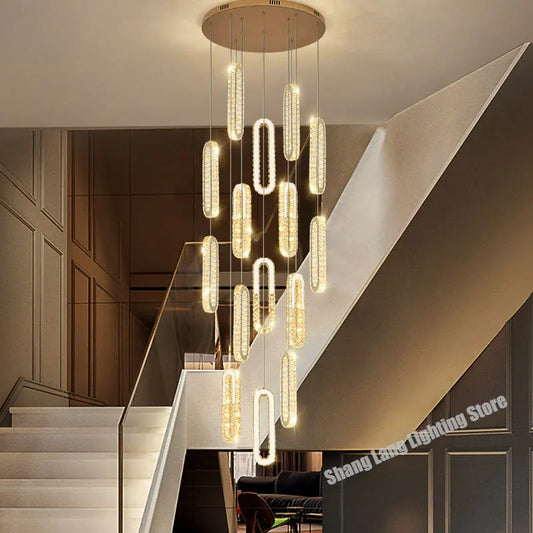 DecorBites™ Crystal LED Chandelier: Modern Luxury Long Lighting Fixtures for Living Room Staircase