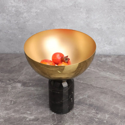 DecorBites™ Golden Fruit Bowl Marble Base Handicraft Tray Vase Figurine Metal Container
