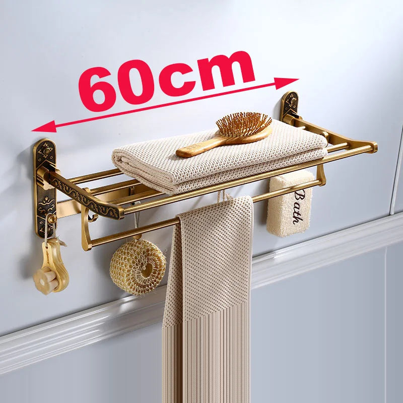 DecorBites™ Brass Bathroom Accessories Set: Robe Hook, Paper Holder, Towel Bar, Soap Basket