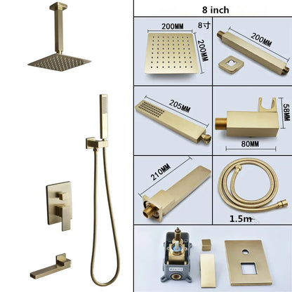 DecorBites™ Brushed Gold In-Wall Shower Set with Rainfall Shower Head 8-12"