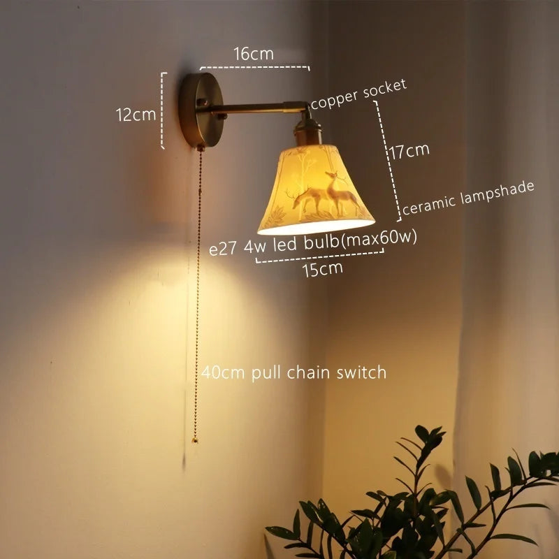DecorBites™ Ceramic LED Wall Sconce Pull Chain Switch for Dining Bedroom Bathroom Mirror