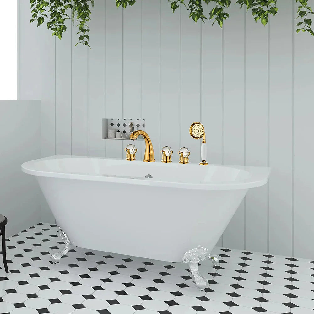 DecorBites™ Gold Crystal Brass Bathtub Faucet Set with Hand shower Head