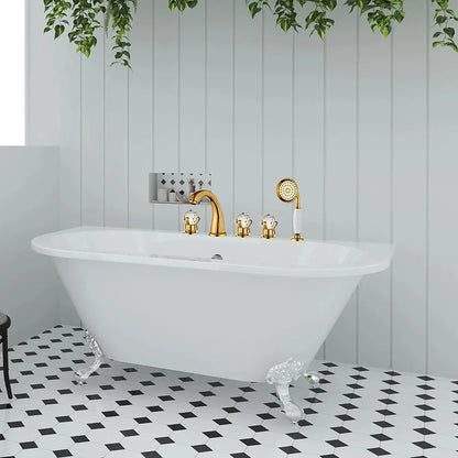 DecorBites™ Gold Crystal Brass Bathtub Faucet Set with Hand shower Head