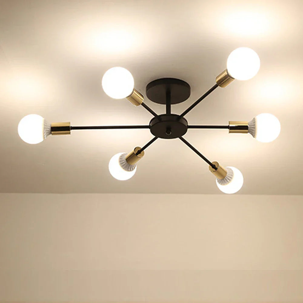 Lámpara de techo tipo araña Sputnik de hierro forjado industrial DecorBites™ con LED E27 para iluminación del hogar