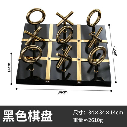 DecorBites™ Golden Chessboard Metal Handicraft Sculpture for Home Decoration