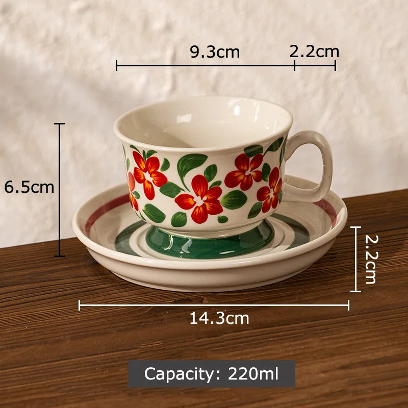 DecorBites™ Flowers Pattern Ceramic Cup&saucer Set Gold-plated Coffee Tea Mug Juice Container