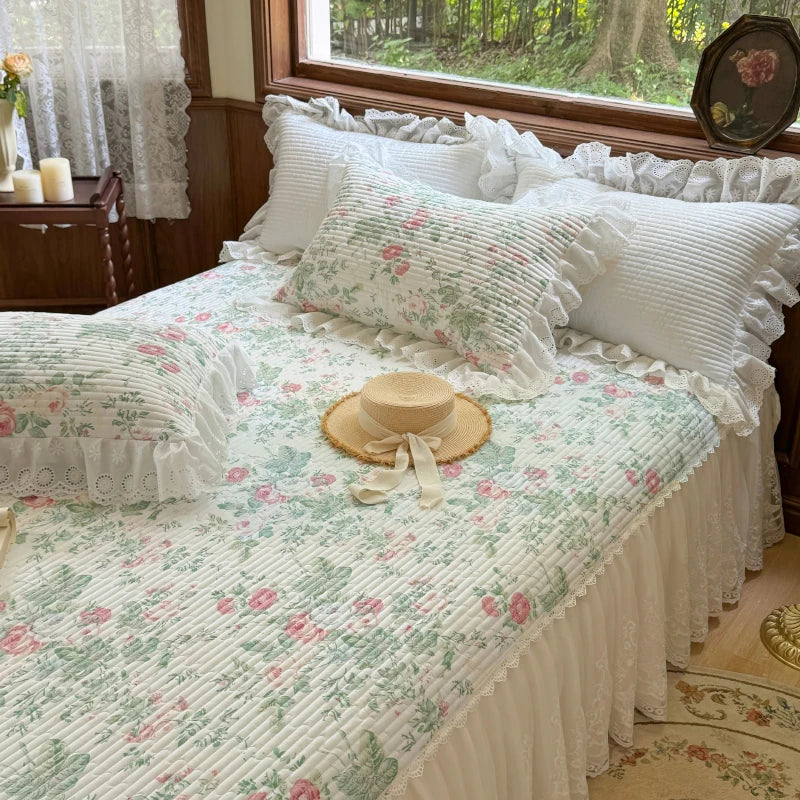 Juego de Falda de Cama con Volantes de Encaje Decorbites™ con Fundas de Almohada para Camas de 1.2-2M