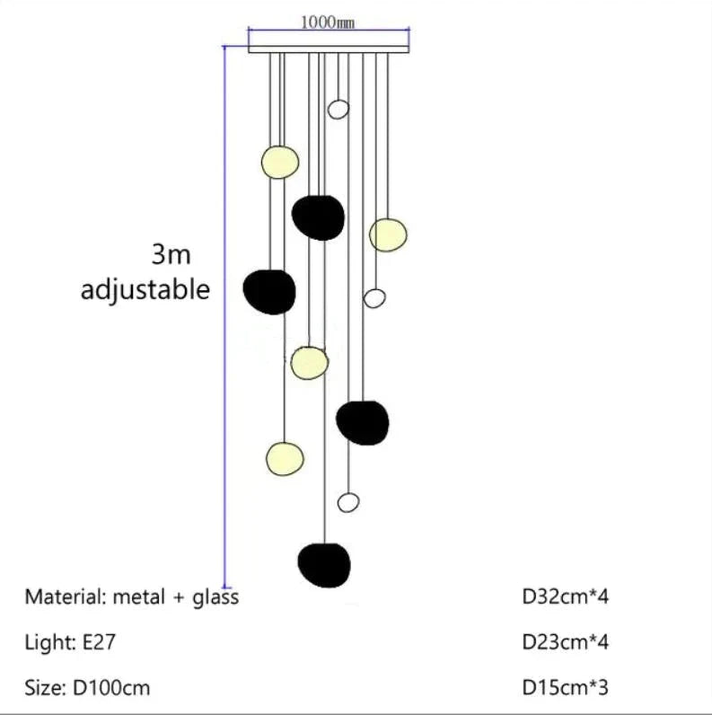 DecorBites™ Gregg Glass Suspension Light - White LED Cobblestone Pendant for Villa Staircase & Shop