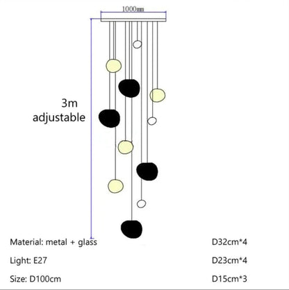 DecorBites™ Gregg Glass Suspension Light - White LED Cobblestone Pendant for Villa Staircase & Shop
