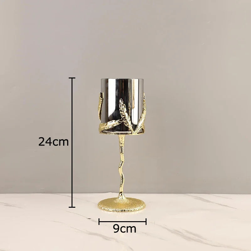 DecorBites™ Golden Branches Candle Holders Metal Glass Candlestick Aroma Container