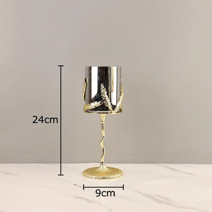 DecorBites™ Golden Branches Candle Holders Metal Glass Candlestick Aroma Container