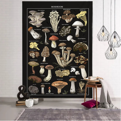 Decobites Black Mushroom Mystical Tapestry Wall Hanging for Boho Home Decor