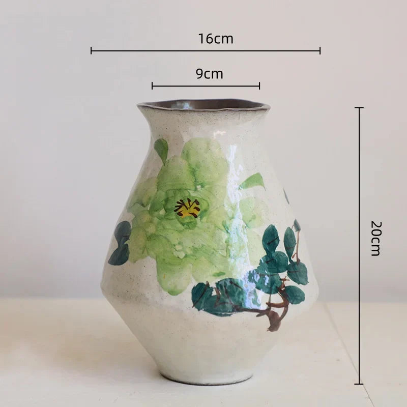Jarrón de Flores en Acuarela China Hecho a Mano™ Decorativo Retro de Cerámica