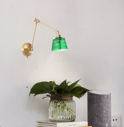Decorbites™ Grüne Glas-LED-Wandleuchten mit Zugkette Vintage-Messing Heimdekoration