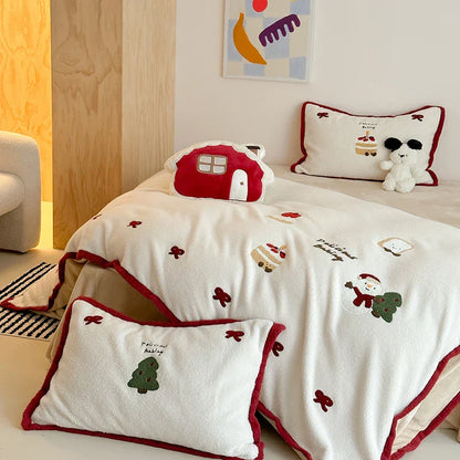 Decobites Cartoon Embroidered Cashmere Winter Bedding Set - Queen Size