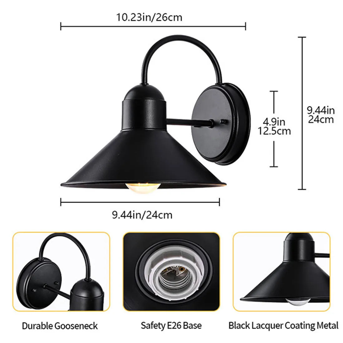 Apliques de pared exteriores DecorBites™ estilo granero negro: resistentes al agua, con casquillo E27