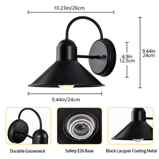 DecorBites™ Black Farmhouse Barn Lights: Waterproof Outdoor Wall Sconce with E27 Socket