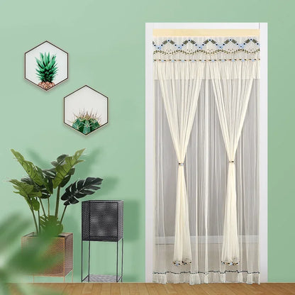 Decobites Lace Embroider Anti-Mosquito Net Door Curtains - Pleated Design for Light and Air Flow